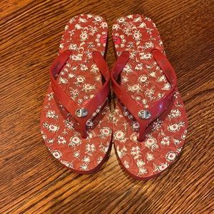 Coach Red Floral Turnlock Sandals